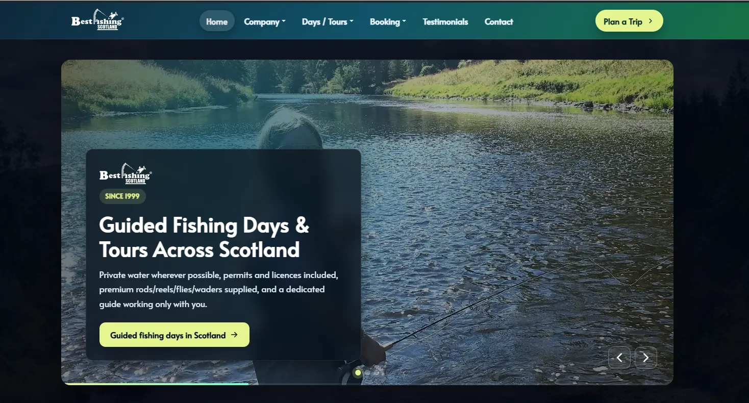 Best Fishing Scotland website homepage preview