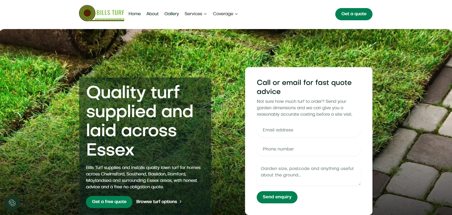 Bill's Turf website homepage preview