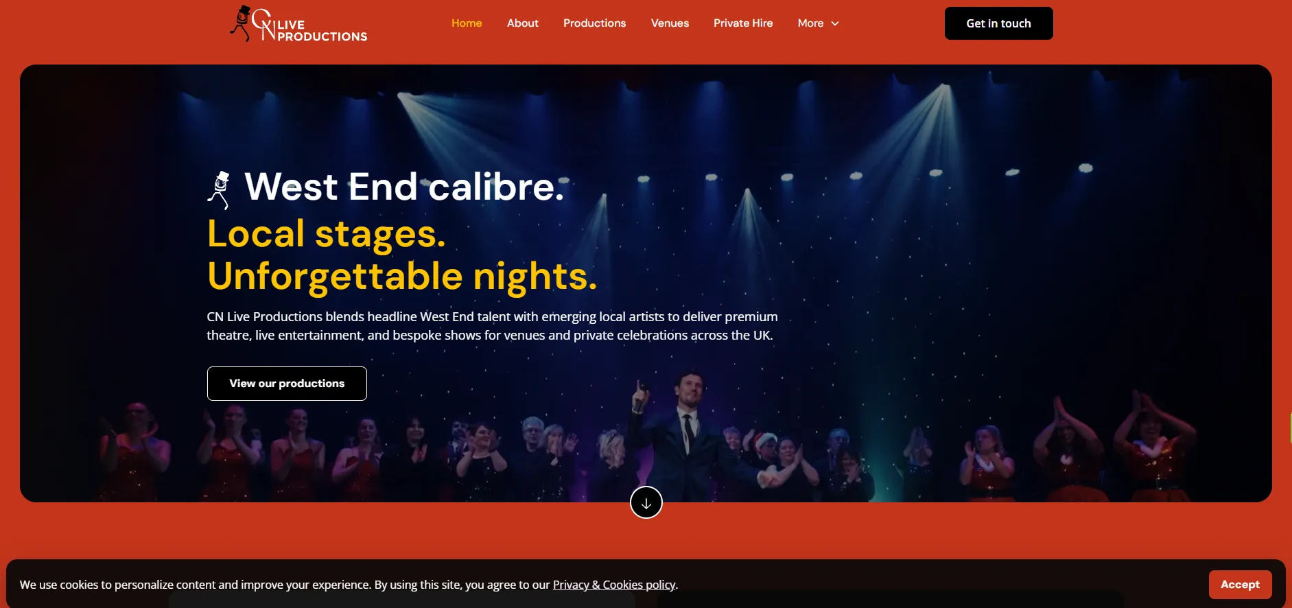 CN Live Productions website homepage preview