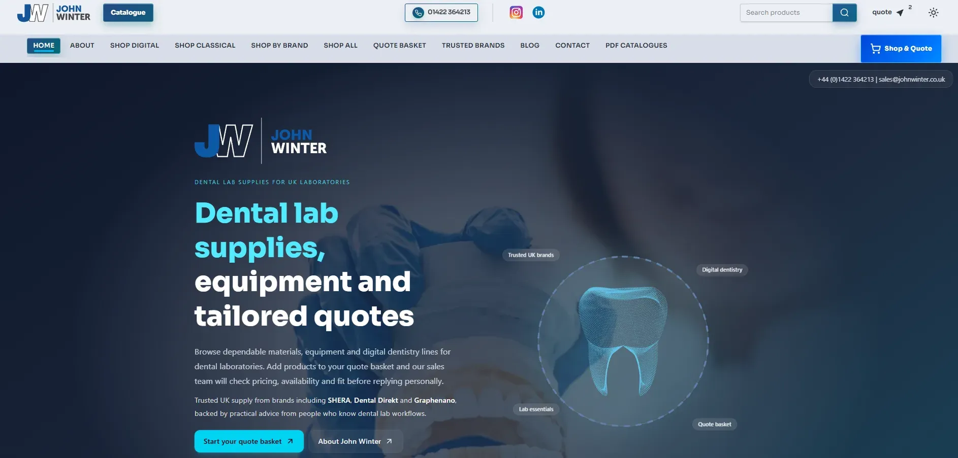 John Winter Dental product catalogue displayed on desktop
