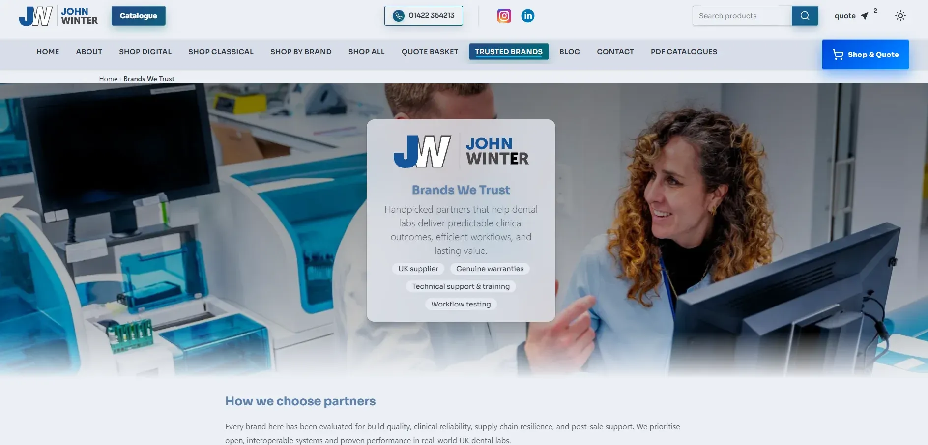John Winter Dental online product catalogue displayed on desktop