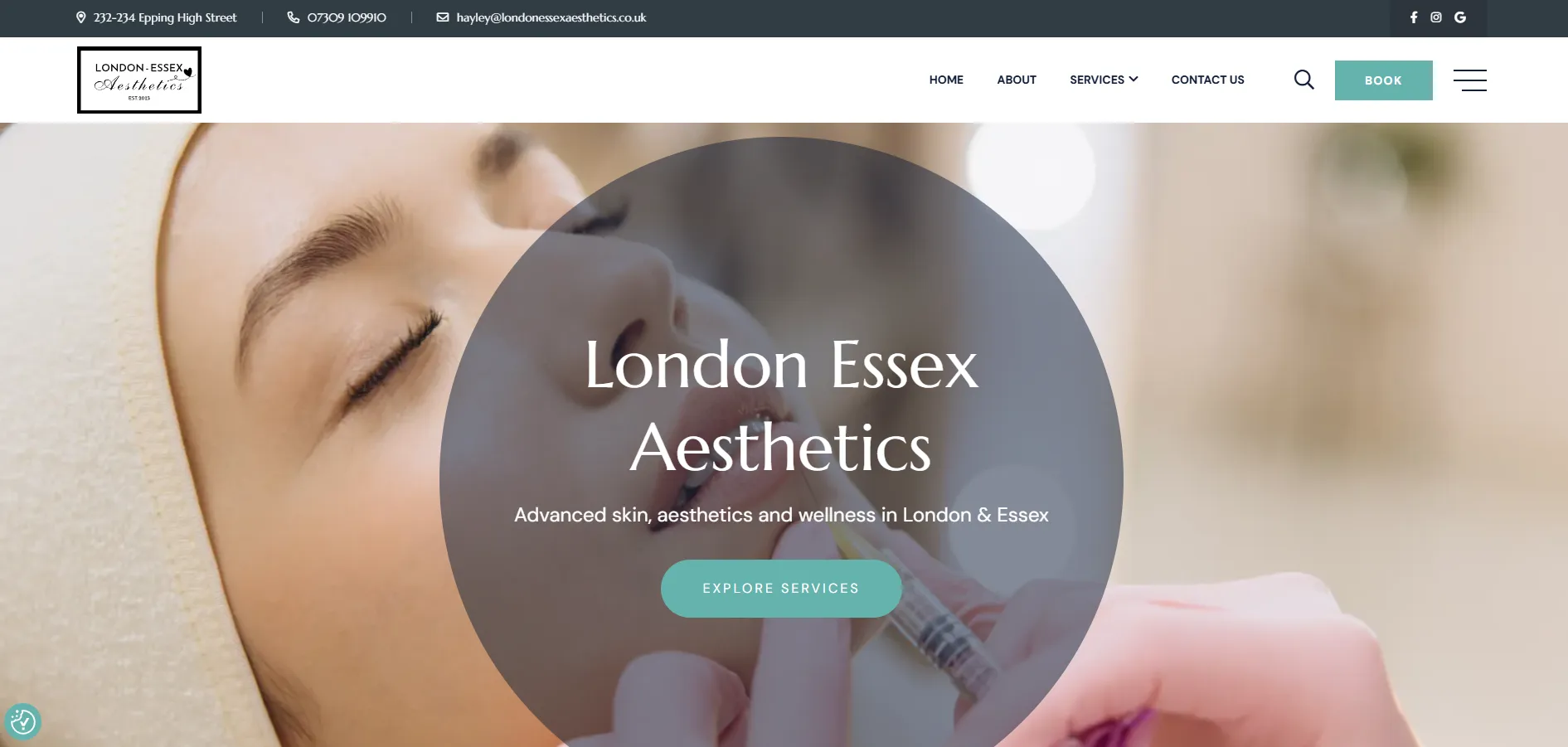 A screenshot of https://londonessexaesthetics.co.uk/