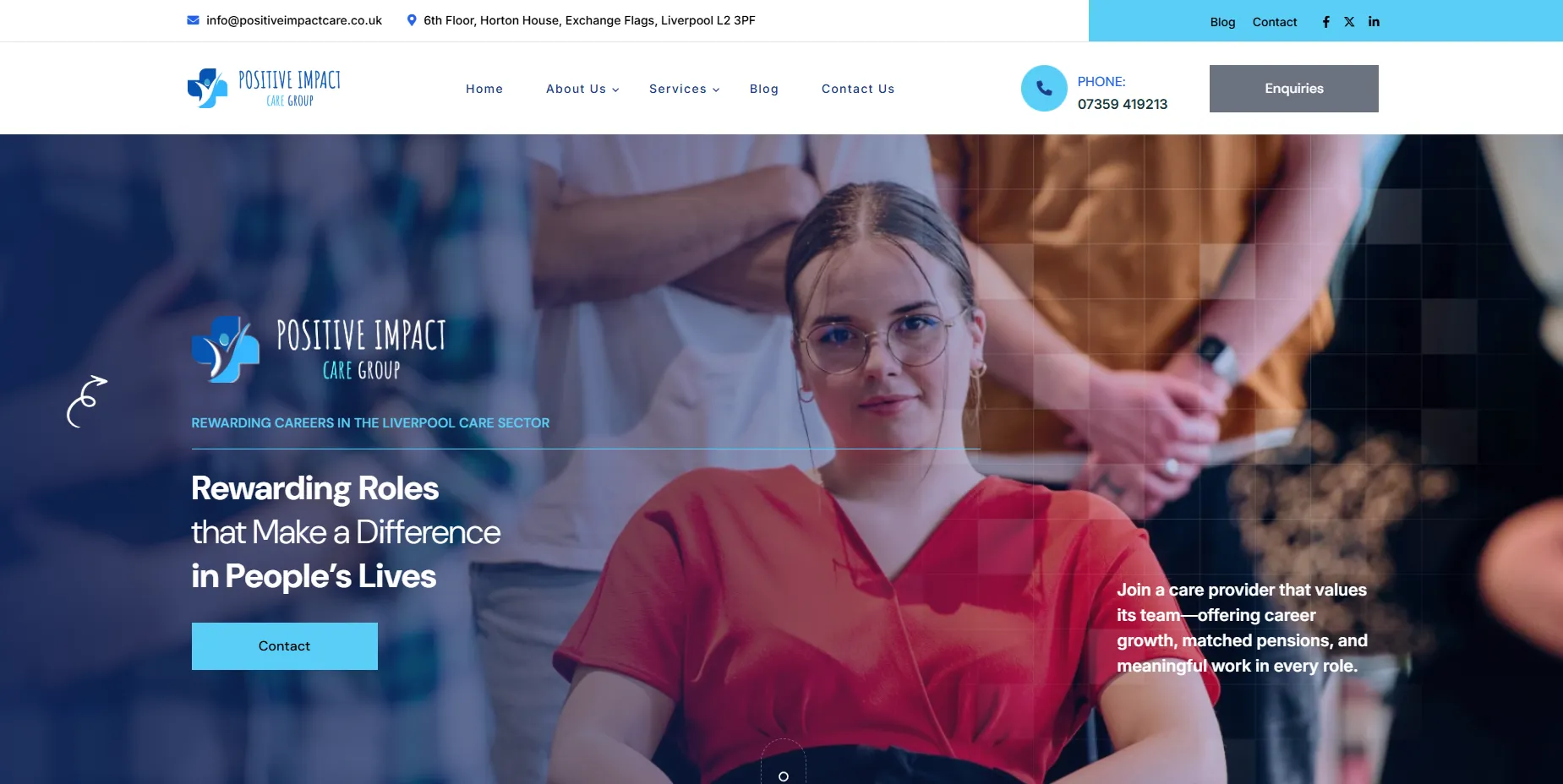 A screenshot of https://positiveimpactcare.com/