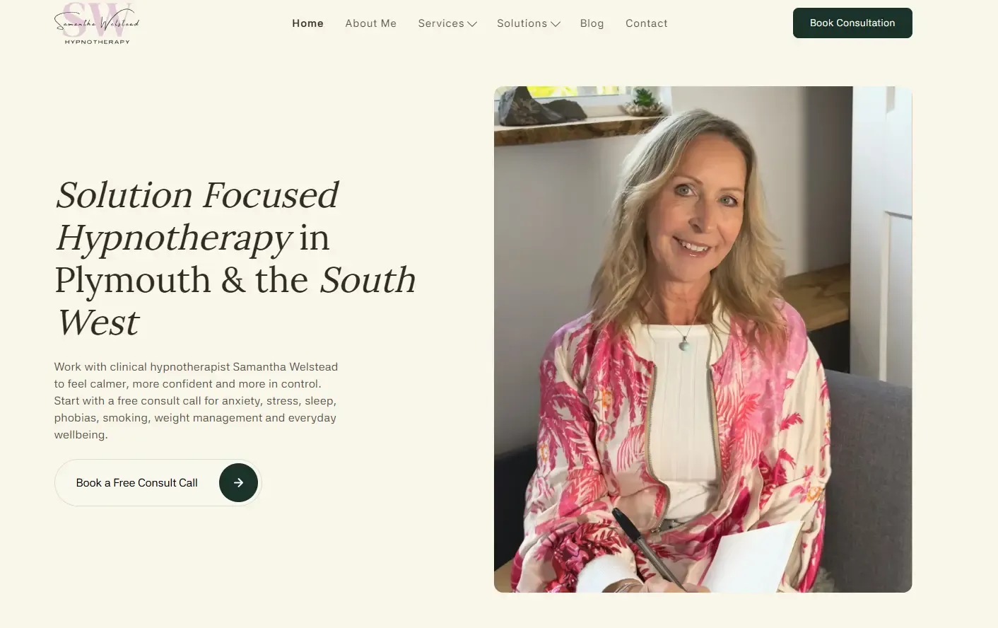 Samantha Welstead Hypnotherapy website homepage preview