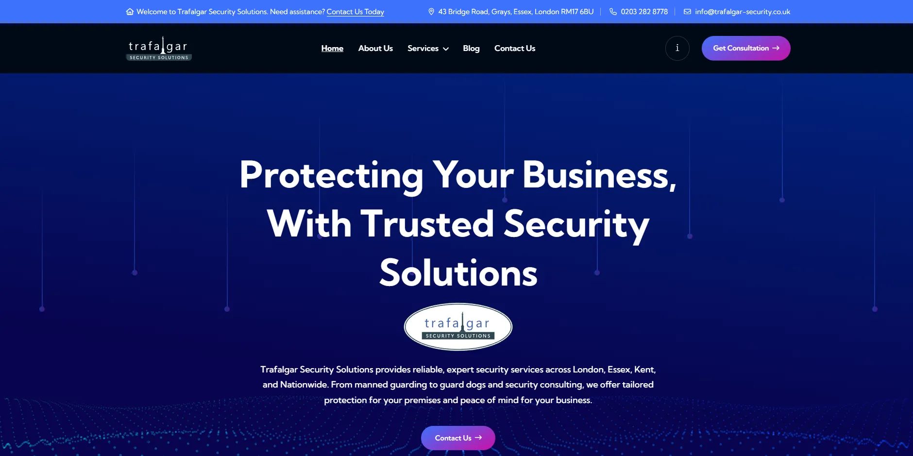 A screenshot of https://trafalgar-security.co.uk